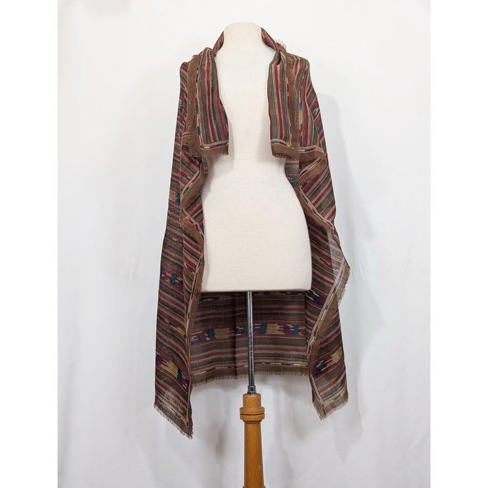 Albert Nipon Scarf Brown Southwestern Print Wool Square 42 x 43 - Picture 3 of 9